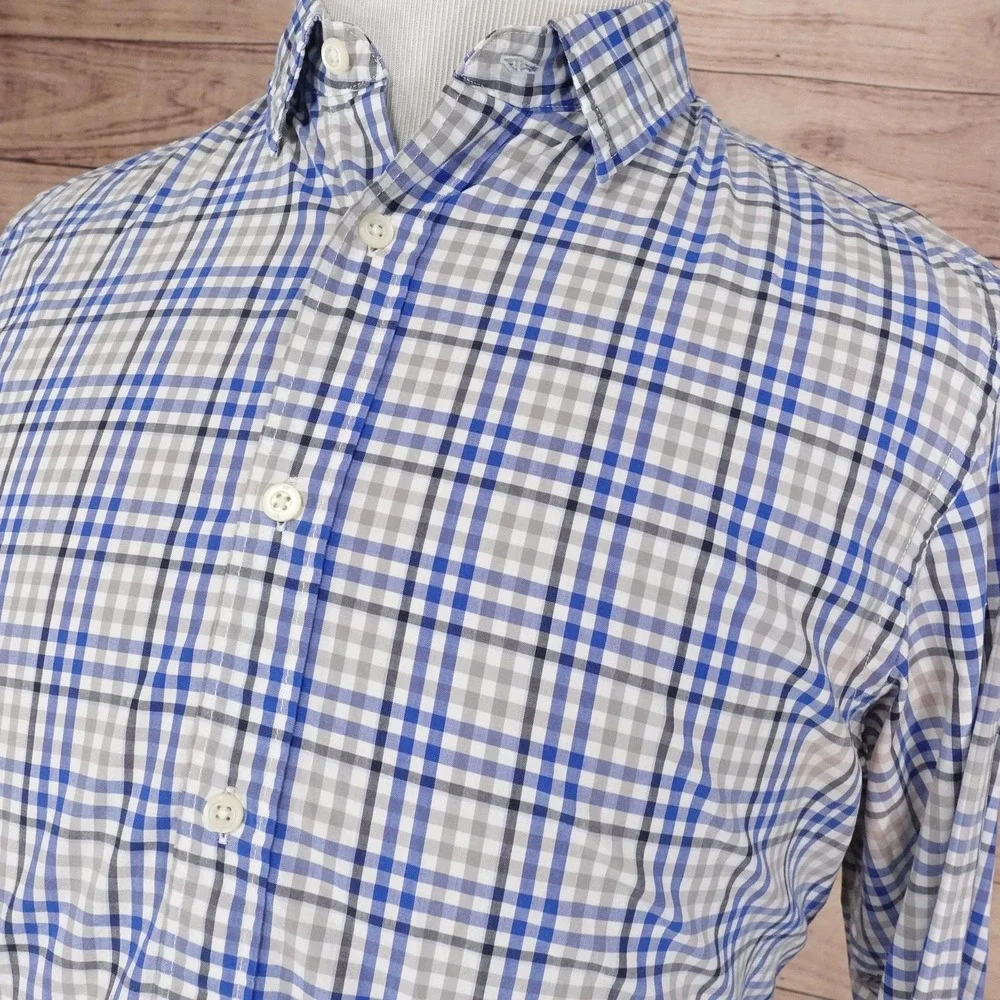 Banana Republic 078 Wash‎ Shirt Mens Medium Blue Plaid Slim Fit Button Down